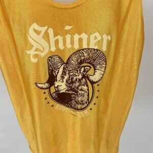 RARE Shiner Beer Root Ram Jersey Logo Sleeveless Size Large Yellow Texas